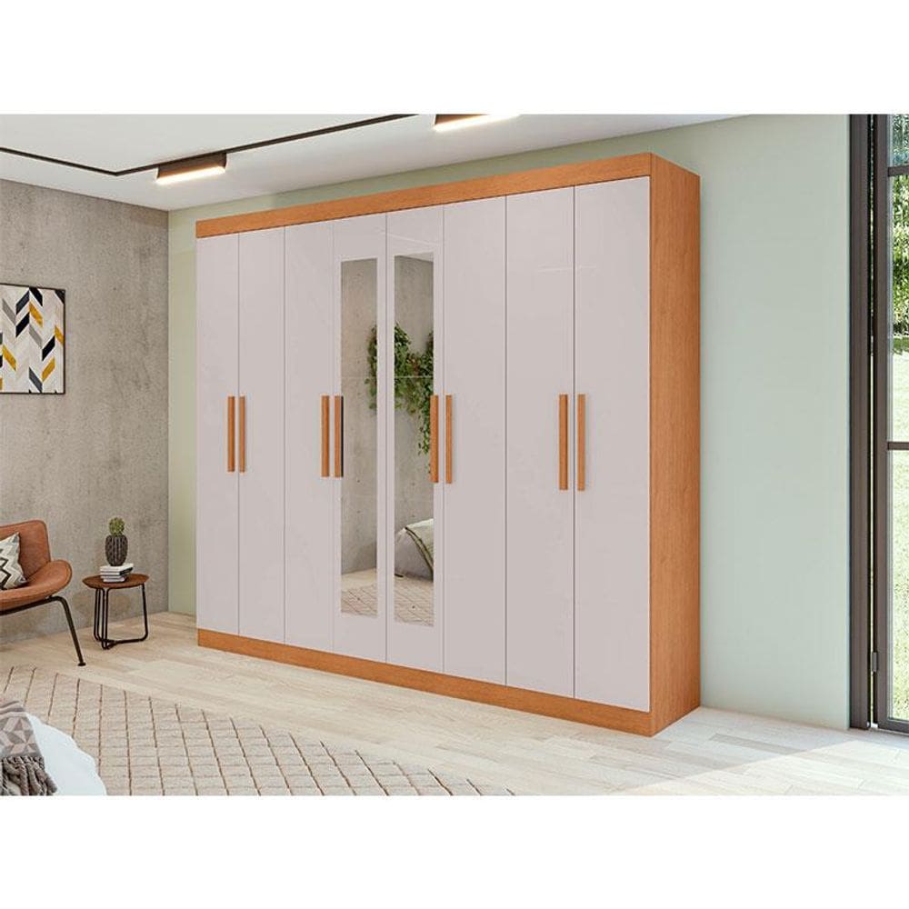 Guarda Roupa Casal Ambiente Andara Soft 8 Portas Amêndoa Clean Off White com Espelho - Lopas