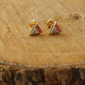 Brinco Folheado à Ouro Triângulo com Zircônia Colorida