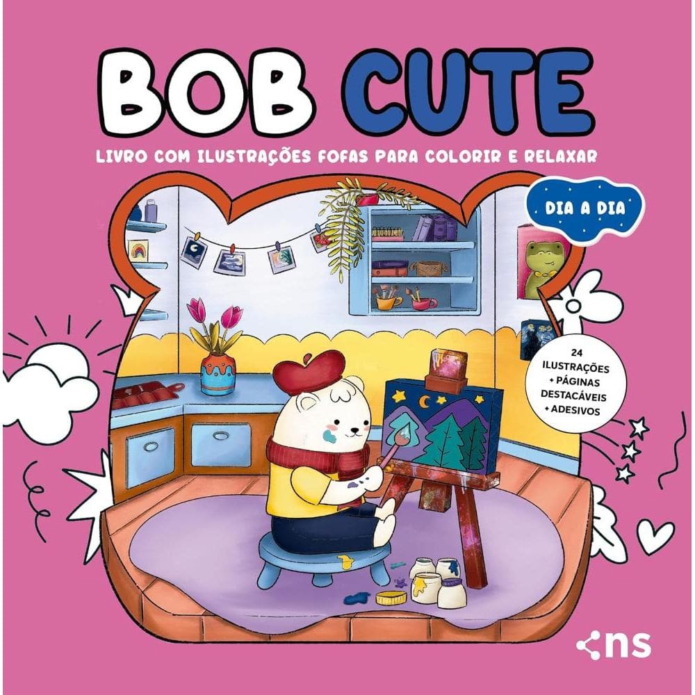 BOB CUTE – DIA A DIA – vol. 2: Livro com 24 ilustrações fofas para colorir e relaxar(2802)
