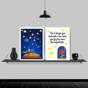 Kit 2 Quadros Pequeno Príncipe Frase 33X24Cm Moldura Branca