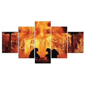 Quadros Decorativos 5 Peças Bombeiro Heroi Chamas Fogo