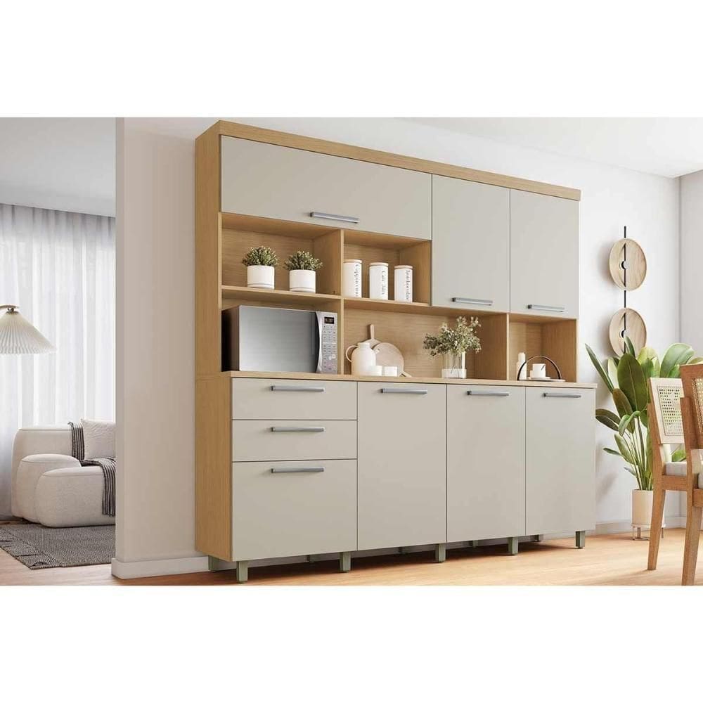 Cozinha Compacta Nobreza Com 7 Portas E 2 Gavetas 210cm Carvalho Cinza