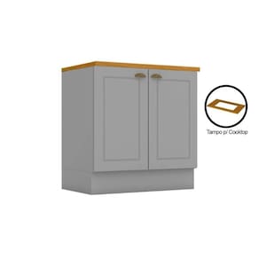 Módulo Cozinha Americana Balcão Com Tampo Para Cooktop Com 2 Portas 80cm Cinza2 Aéreos + 1 Balcão + 1 Complemento