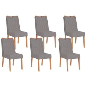 Cadeira De Cozinha Bia Kit 6 Un Cedro Suede Lunar