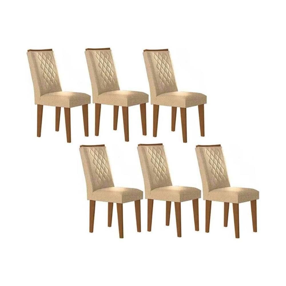 Cadeira De Cozinha Jade Kit 6 Un Capuccino Linho Bege Turim Rufato