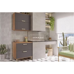 Kit Cozinha Modulada 2 Peças Bella 1 Aéreo + 1 Balcão 80cm Freijó Titanium