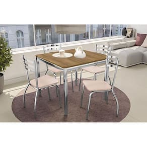 Conjunto Mesa De Cozinha Reno Com Tampo De Madeira 90cm E 4 Cadeiras Portugal Cromada Nude 16 Kappesberg
