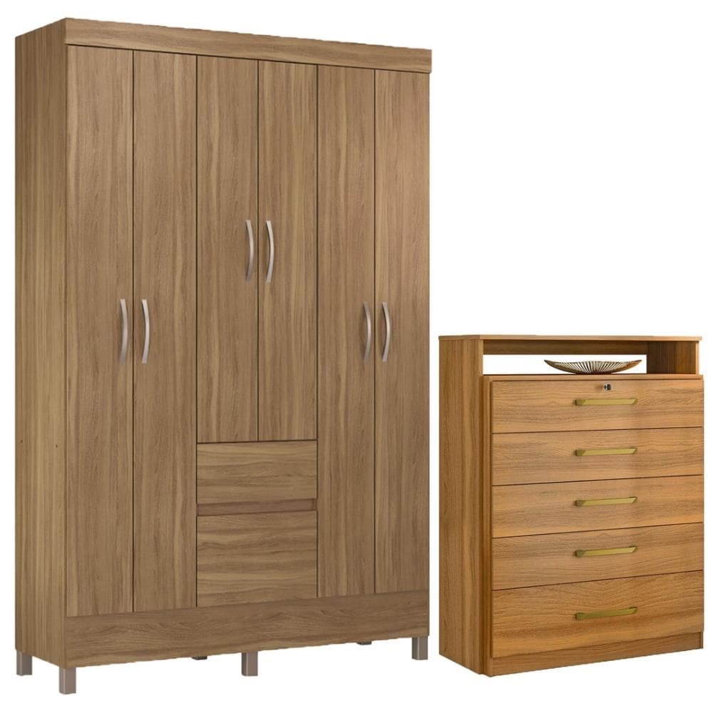 Kit Guarda Roupa Solteiro 6 Portas Flash II Cômoda Triunfo