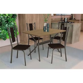 Sala De Jantar Loire Tampo Madeirado 90x160cm E 4 Cadeiras Lisboa Bronze Freijó Marrom