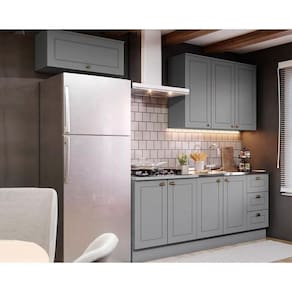 Kit Cozinha Modulada 5 Peças Americana 2 Aéreos + 2 Balcões + 1 Complementos Sem Pia Cz132 Cinza