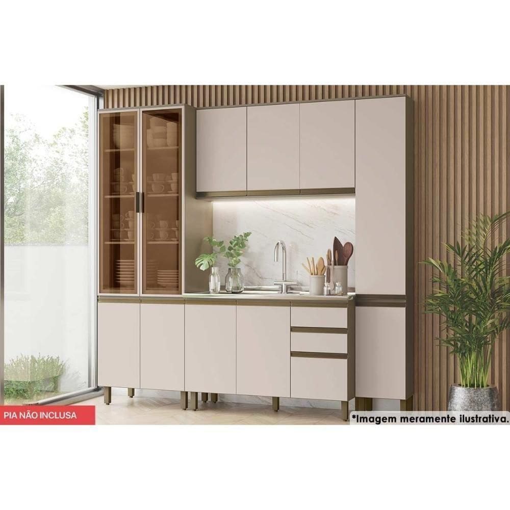 Cozinha Modulada Connect 4 Peças 1 Aéreo + Balcão + 2 Paneleiros C5p97 Duna2 Aéreos + 1 Balcão + 1 Complemento