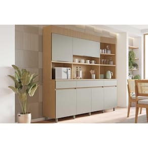 Kit De Cozinha Compacta Realeza Com 6 Portas E 3 Gavetas 220cm Carvalho Cinza