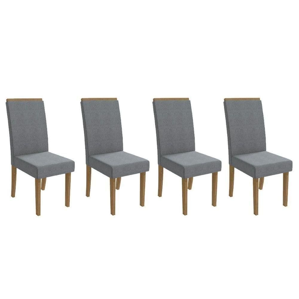 Cadeira De Cozinha 2cad142fr Kit 4 Un Freijó Linho Cinza A018