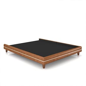 Cama Avulsa Para Colchão Casal Torres Pés Em Madeira Pu Caramelo G91 - Gran Belo