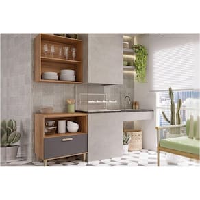 Cozinha Completa 2 Peças Bella Sem Portas 1 Aéreo 1 Balcão 80cm Freijó Titanium