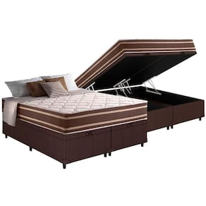 Cama Box Baú Queen: Colchão Molas Ensacadas Superlastic Duo Sono + Base Crc Courano Brown (158x198)