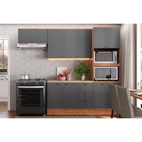 Kit Cozinha Modulada 4 Peças Bella 2 Armários + 1 Balcão + 1 Paneleiro C4p57 Nogal Cinza