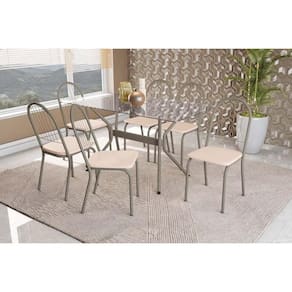 Conjunto Mesa De Cozinha Loire Com Tampo De Vidro 80x120cm E 6 Cadeiras Noruega Niquel Nude Kappesberg