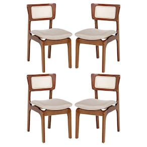 Kit 4 Cadeiras De Jantar Portugal Em Madeira Imbuia Encosto Tela Rattan Linho Bege M58