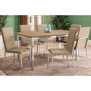 Conjunto Mesa Sala Jantar Reno Com Tampo De Madeira 160cm E 6 Cadeiras Amsterdã Cromada Capuccino Kappesberg