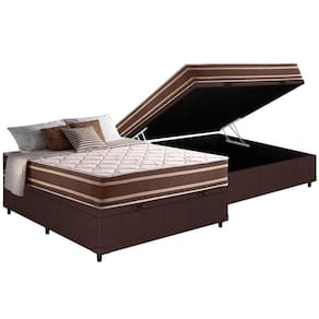 Cama Box Baú Casal: Colchão Molas Ensacadas Superlastic Duo Sono + Base Crc Courano Brown (138x188)