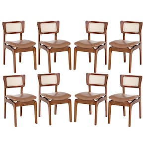 Kit 8 Cadeiras De Jantar Portugal Em Madeira Imbuia Com Tela Rattan Impermeável Caramelo L85