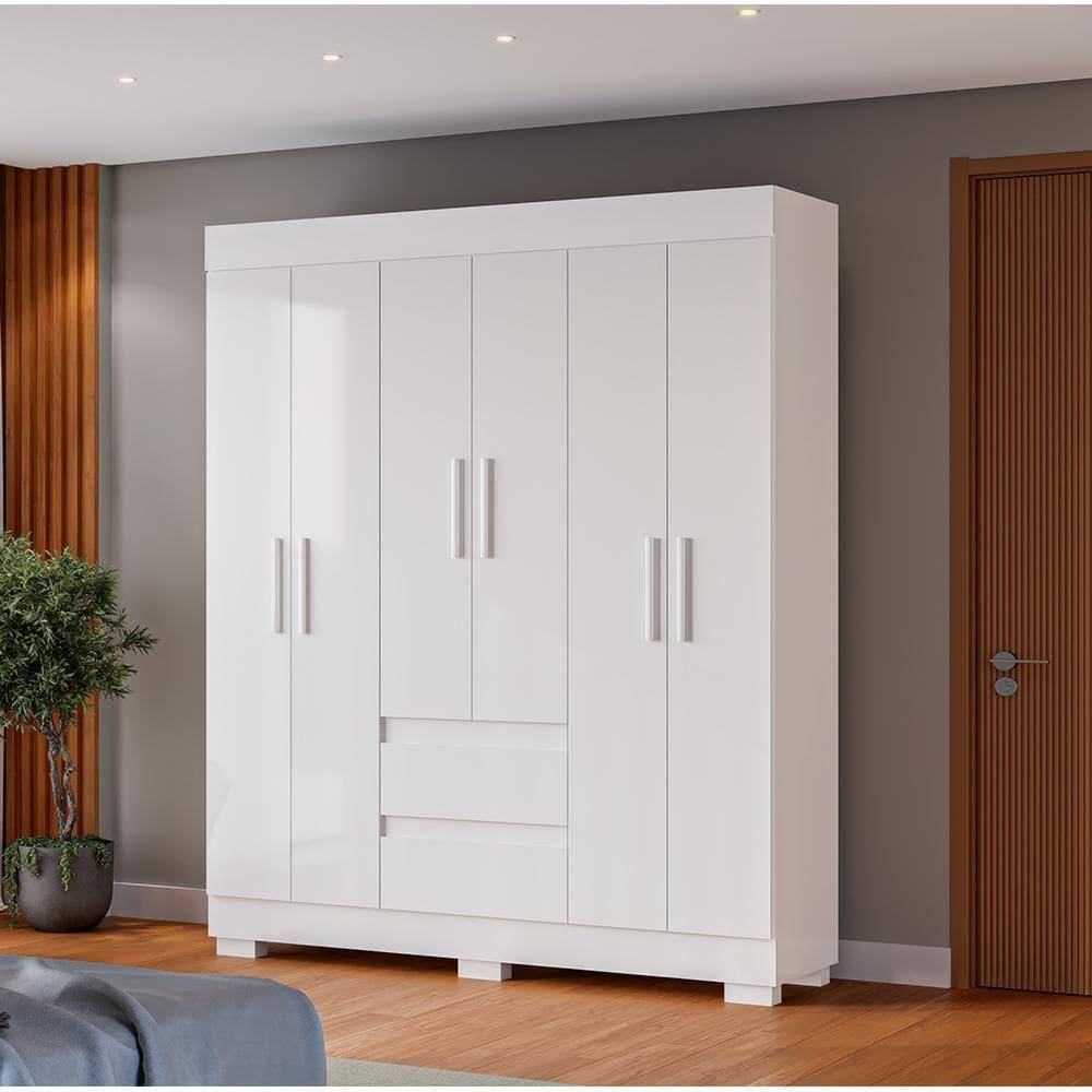 Guarda Roupa De Casal Argentina 6 Portas Linhamobília Branco