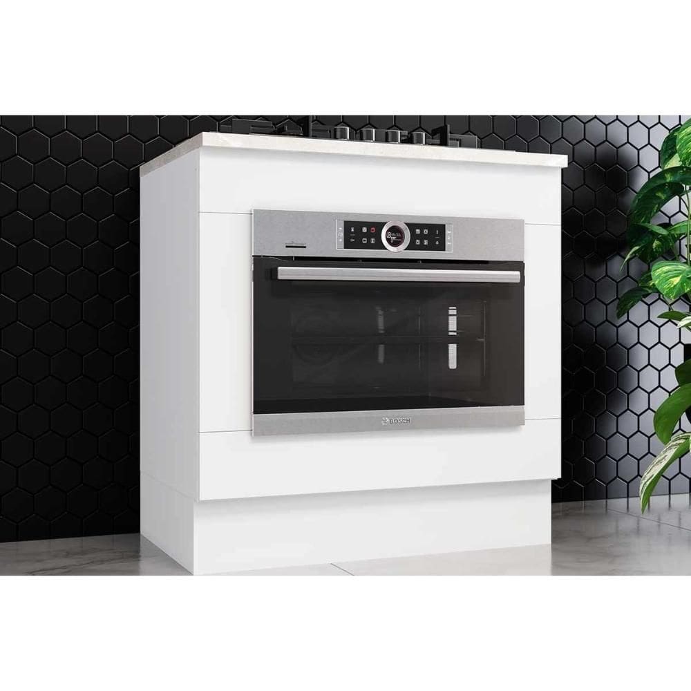 Gabinete De Cozinha Modulado Balcão Com Tampo Americana Para Forno De Embutir E Cooktop 80cm Branco