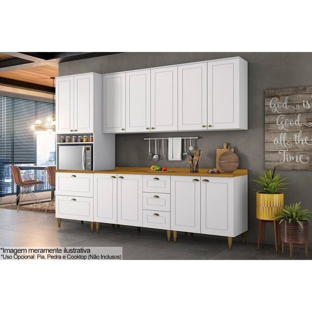 Cozinha Completa 7 Peças Americana Com Pés 2 Aéreos 2 Balcões 1 Paneleiro 2 Complementos C5p60 Branco