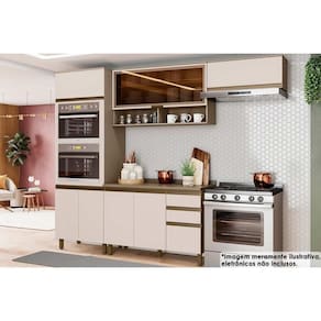 Cozinha Completa 5 Peças Connect 2 Aéreos 1 Balcão 1 Paneleiro 1 Complemento C6p25 Duna Cristal