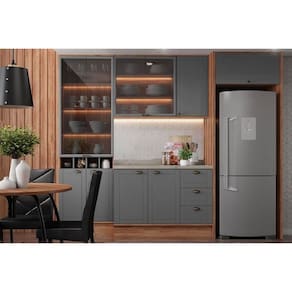 Cozinha Completa 6 Peças Bella 2 Aéreos 1 Balcão Cristaleira 2 Complementos C6p51 Nogal Cinza