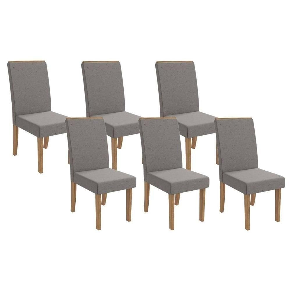 Cadeira De Cozinha 2cad142ng Kit 6 Un Nogueira Linho Cinza A056