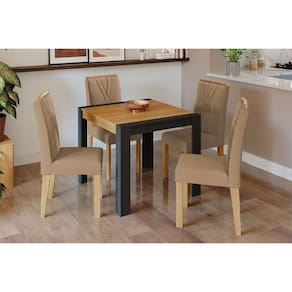 Conjunto Mesa Sala Jantar Grace Tampo Madeirado 90x90cm E 4 Cadeiras Nicole Nature Suede Joli Chocolate Cimol
