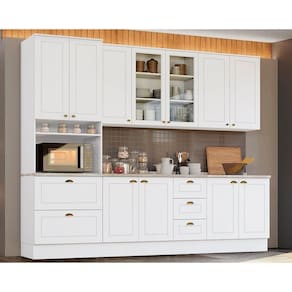 Cozinha Modulada Americana 7 Peças 2aéreos+ 1 Paneleiro +2balcões+ 2 Complementos C5p45 Branco2 Aéreos + 1 Balcão + 1 Complemento