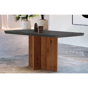 Mesa Para Cozinha Berlim Com Tampo 120x80cm Madeirado Vidro Canto Curvo Imbuia Ripado 3d Grafite Rufato
