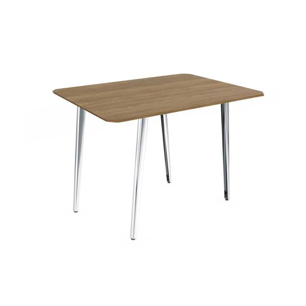 Mesa Para Cozinha Iguaçu Aço Com Tampo Madeirado 136x90cm Nogueira Cromada Kappesberg