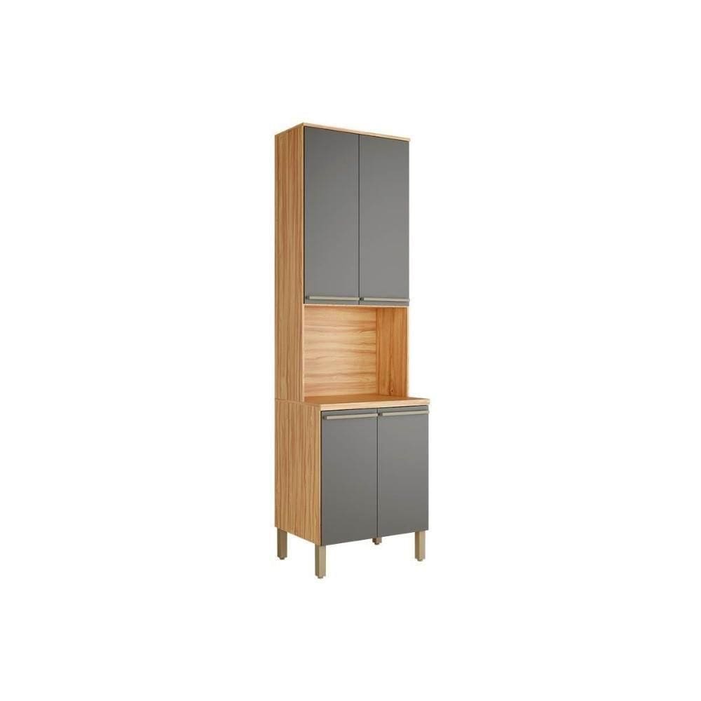 Paneleiro De Cozinha Modulado Napoli Com 4 Portas E 1 Nicho Para Forno 66x222cm Amendoa Grafite Ronipa