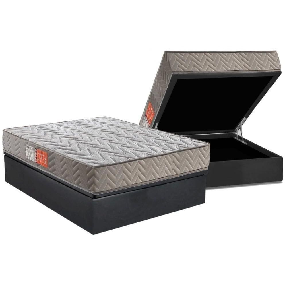 Conjunto Box Baú Casal: Colchão Molas Paropas D45 Pasquale Gray + Base Crc Suede Gray (138x188)