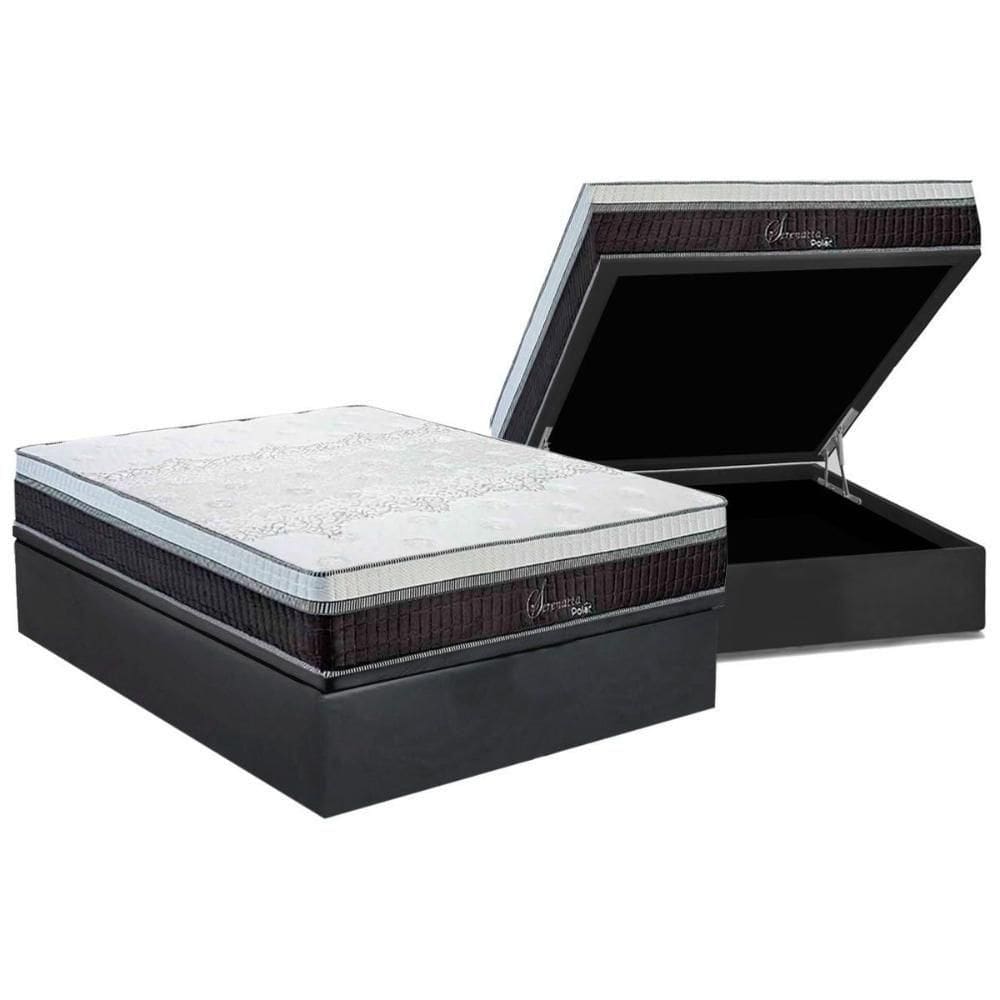 Cama Box Baú Casal: Colchão Molas Ensacadas Polar Superlastic Serenatta + Base Crc Suede Gray (138x188)