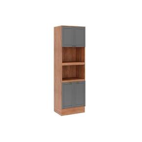 Paneleiro De Cozinha Modulado Bella 2616 Torre Quente Com 2 Fornos 4 Portas 70cm Nogal Cinza