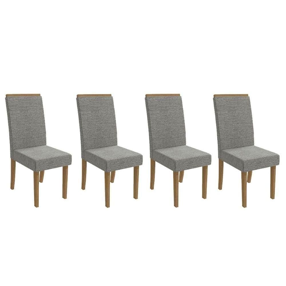 Cadeira De Cozinha 2cad142fr Kit 4 Un Freijó Linho Cinza Mesclado
