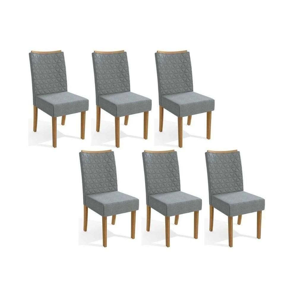 Cadeira De Cozinha 2cad129fr Kit 6 Un Freijó Linho Cinza A056