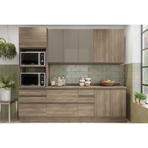 Kit Cozinha Modulada 7 Peças Maxxi 2 Aéreos + 2 Balcões + 1 Paneleiro + 2 Complementos C7p37 Nogal