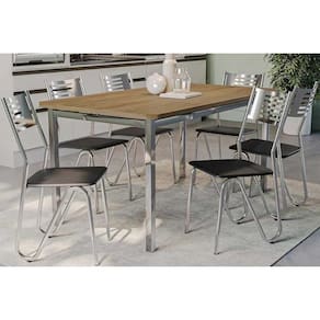 Conjunto Mesa Sala Jantar Reno Com Tampo De Madeira 160cm E 6 Cadeiras Nápoles Cromada Preto 110 Kappesberg