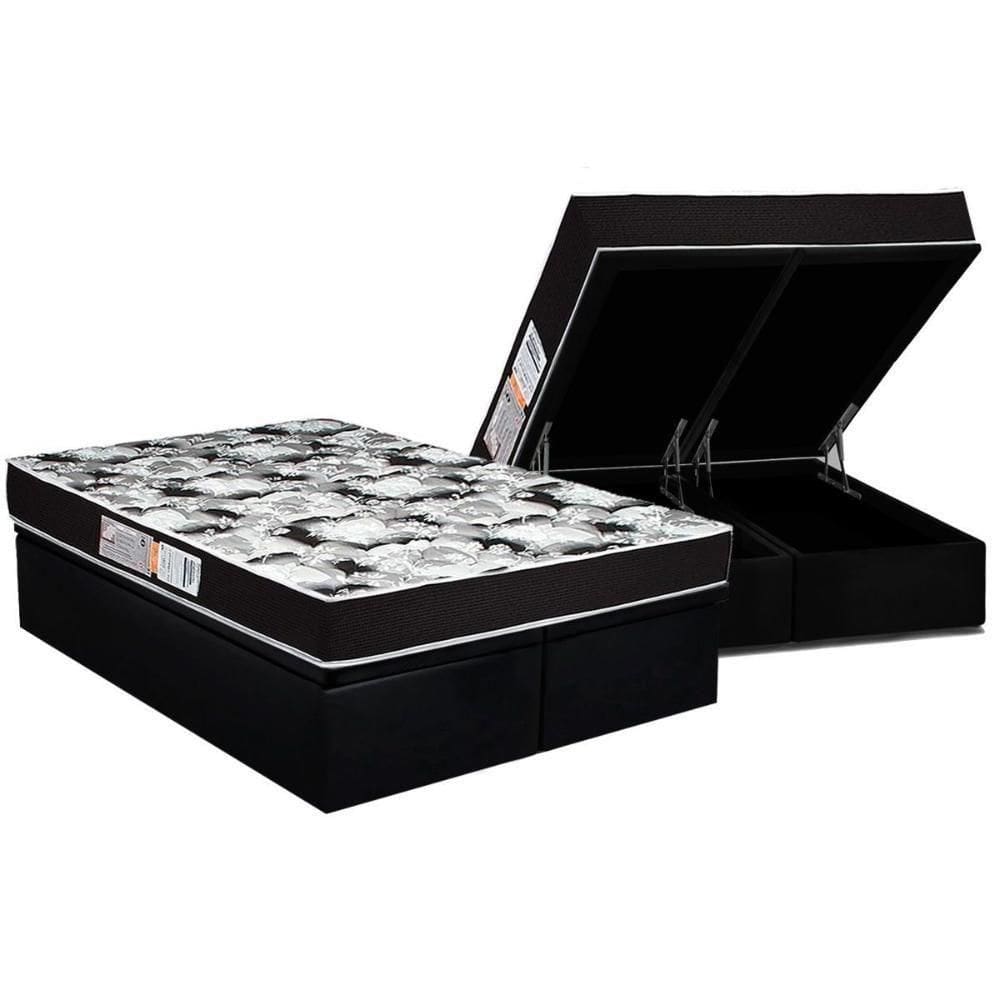 Conjunto Box Baú Queen: Colchão Espuma Luckspuma D33 Supreme Pró Saúde Black + Base Crc Suede Black (158x198)