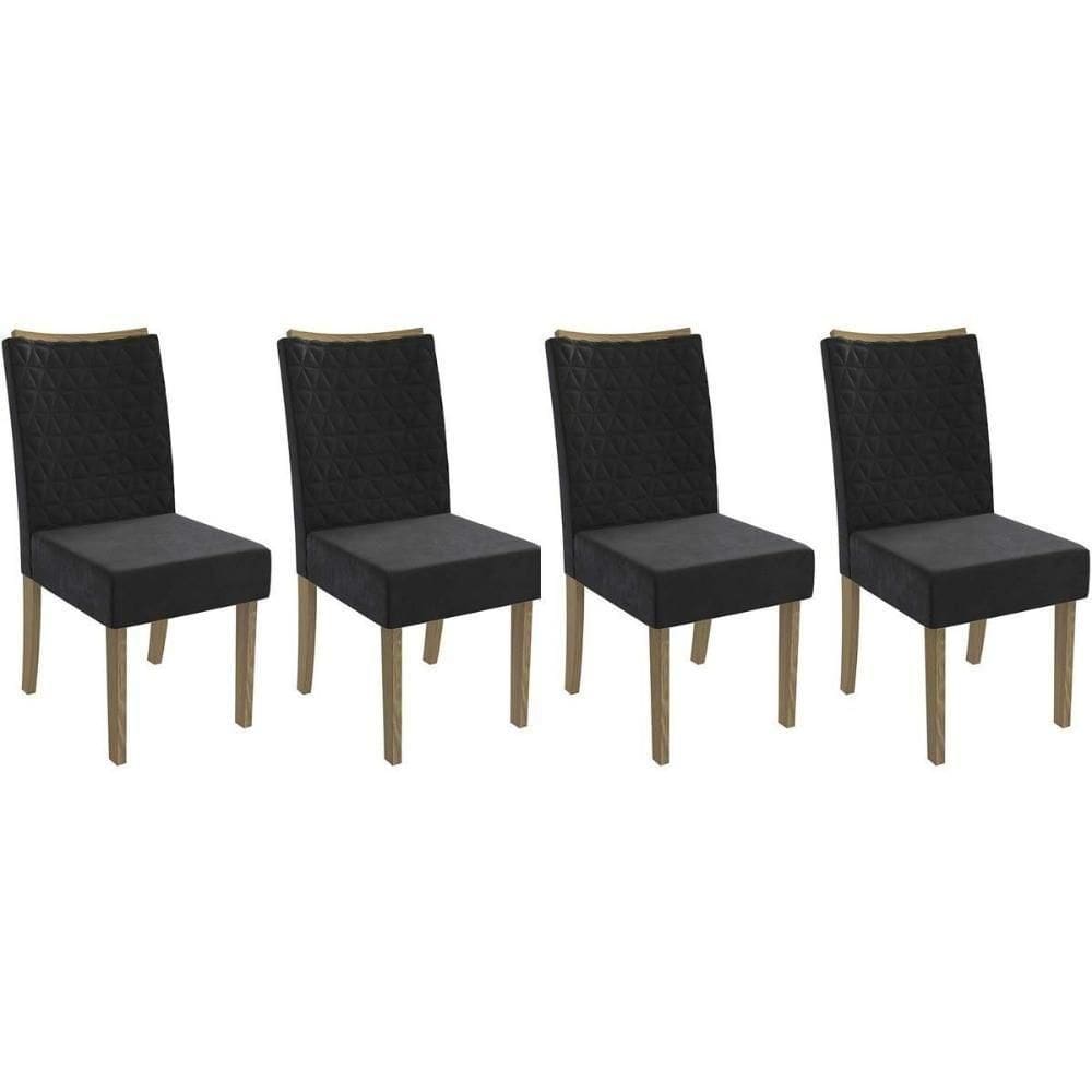 Cadeira Sala De Jantar 2cad129ng Kit 4 Un Nogueira Suede Preto A038