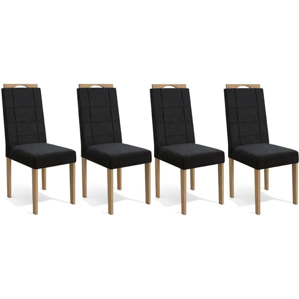 Cadeira De Cozinha 2cad150ea Kit 4 Un Eucalipto Suede Preto A038