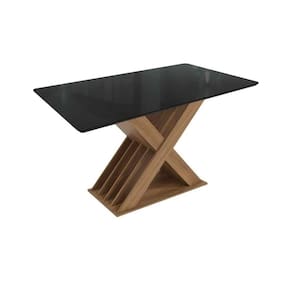Mesa Para Cozinha Graviola Com Tampo Madeirado Com Vidro 90x160cm Nogueira Preto Fosco Vidro Preto Kappesberg