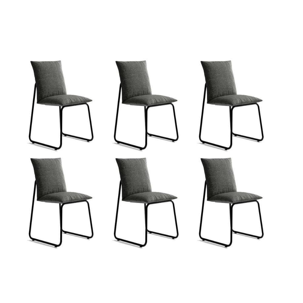 Cadeira De Cozinha Soft 1750 Kit 6 Uni Preto Linho Grafite - Preto