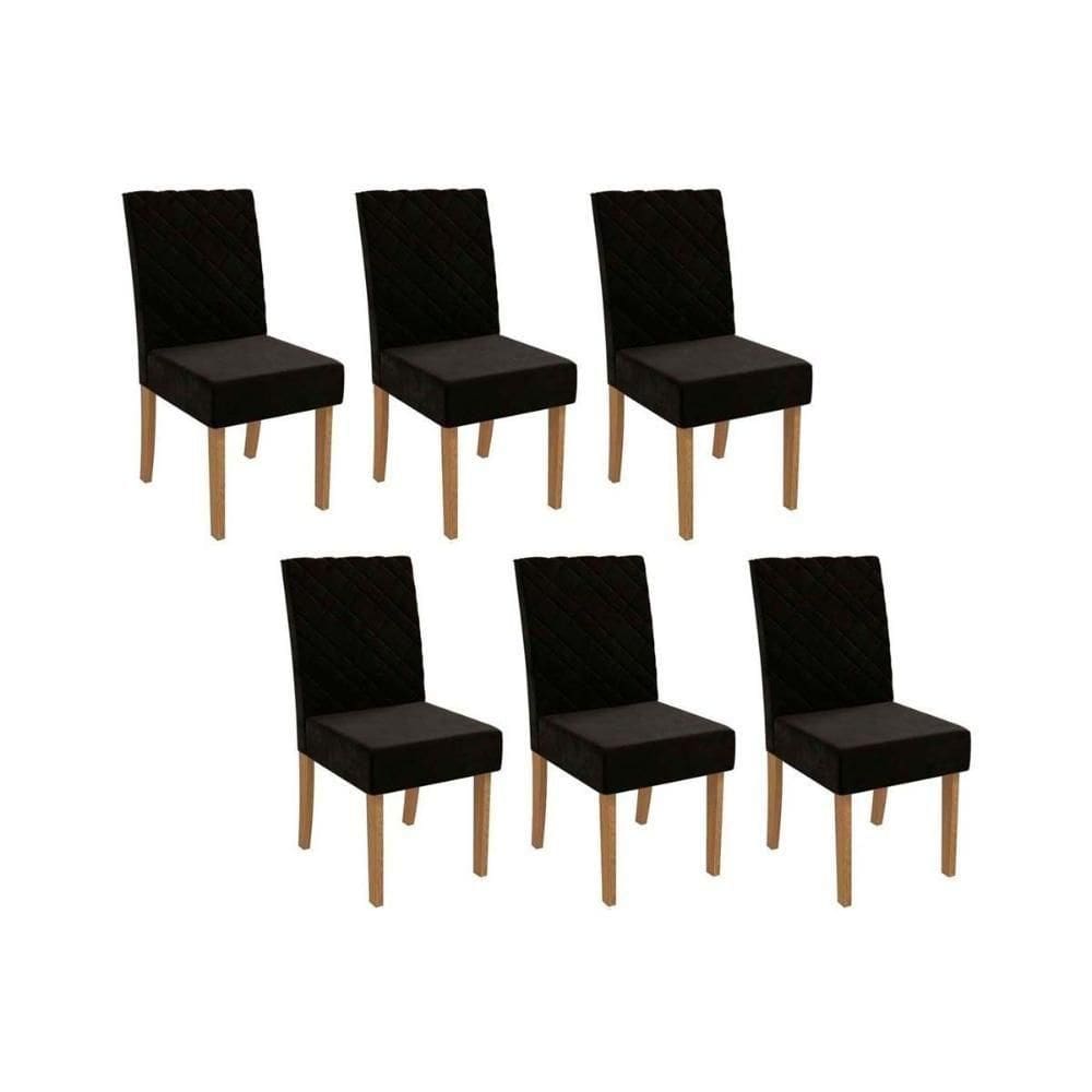 Cadeira De Cozinha 2cad133ng Kit 6 Un Nogueira Suede Preto A038